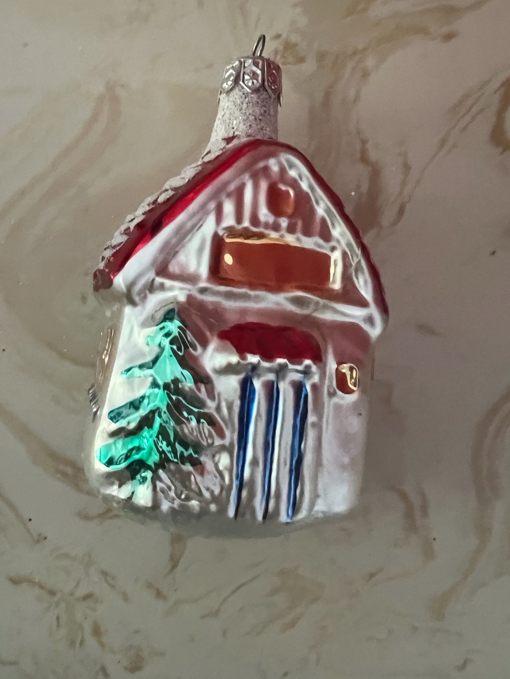 Christopher Radko Shiny Glass Cottage Ornament - Red, Green, Blue